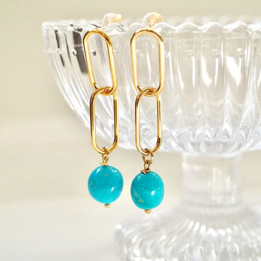 turquoise × gold chain pierce