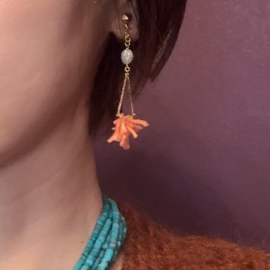 pearl & coral earrings