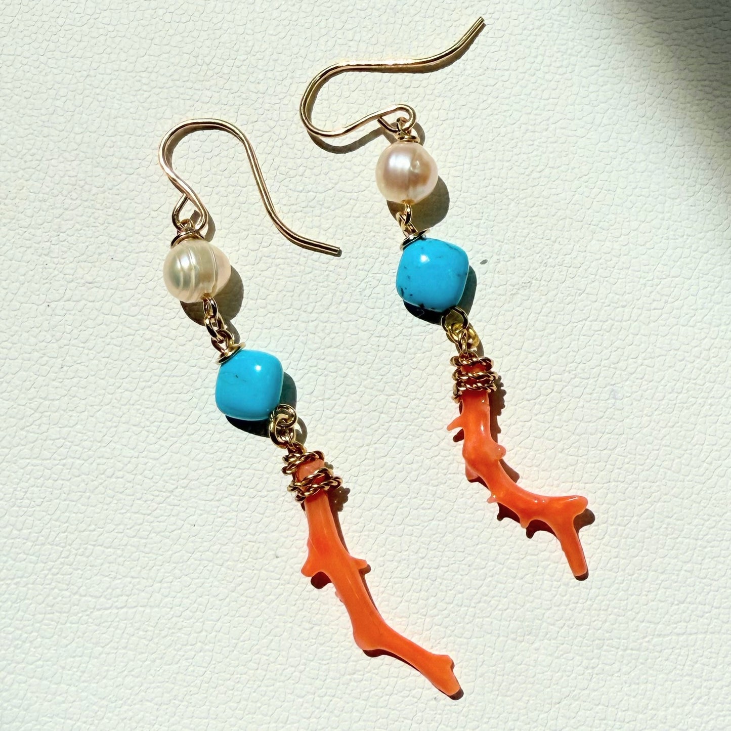 pearl + turquoise + coral pierce - type A