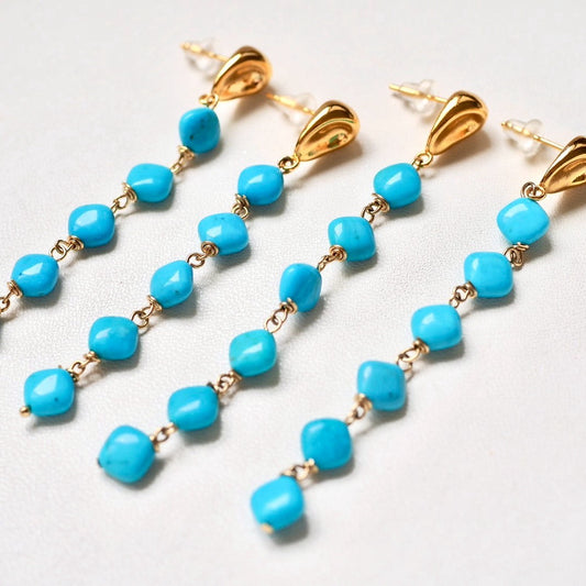 square turquoise pierce (with gold plate) - long ver.
