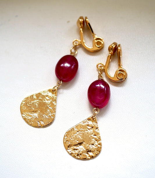 ruby × gold plate earrings