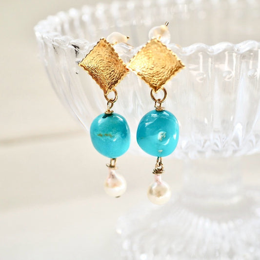 turquoise × pearl earrings