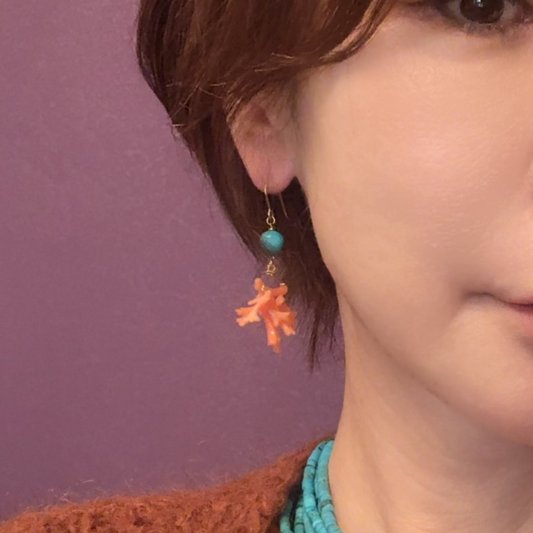 turquoise & coral pierce - voluminous ver.