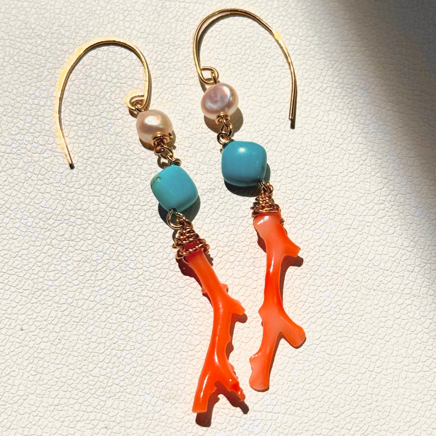 pearl + turquoise + coral pierce - type B