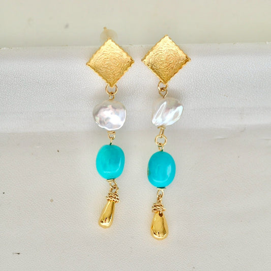 gold motif + pearl + turquoise pierce